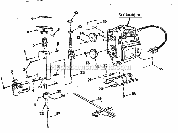 Gear And Blade Assembly Diagram and Parts List for 315172100  Craftsman Scroll Saw