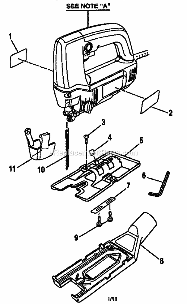 Base Assembly Diagram and Parts List for 315172280  Craftsman Jig Saw