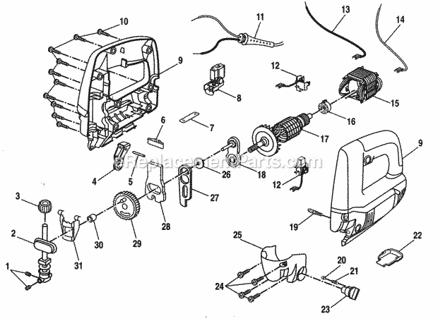 Motor Assy Diagram and Parts List for 315172281  Craftsman Jig Saw