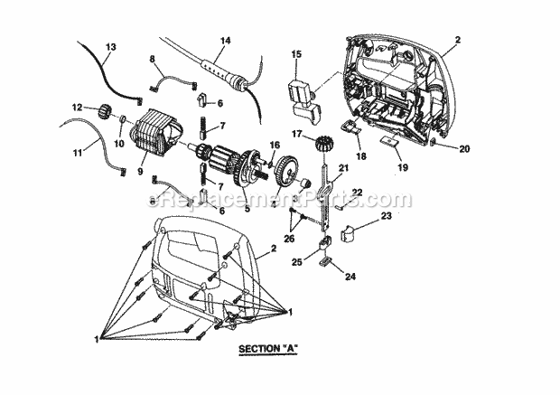 Section "A" Diagram and Parts List for 315172300  Craftsman Table Saw