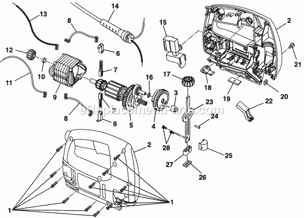 Internal Parts Diagram and Parts List for 315172311  Craftsman Jig Saw