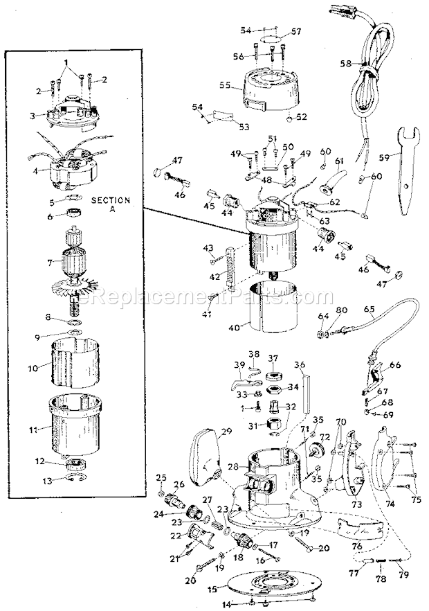 Unit Parts Diagram and Parts List for 31517380  Craftsman Router