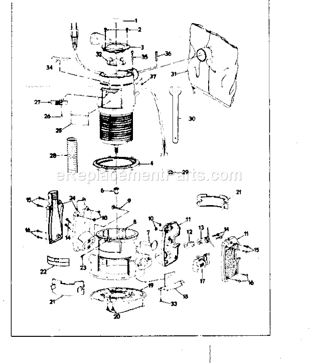 Base Assembly Diagram and Parts List for 31517431  Craftsman Router