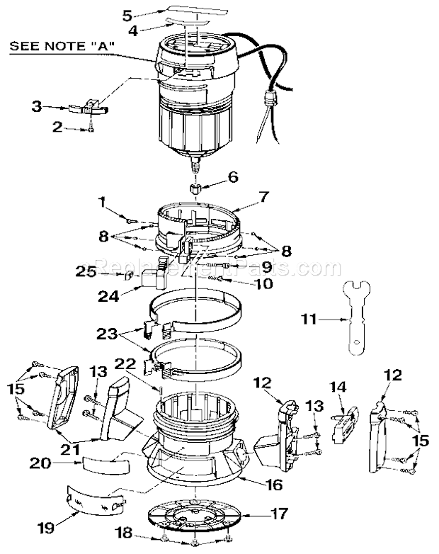 Base Assembly Diagram and Parts List for 315174710  Craftsman Router