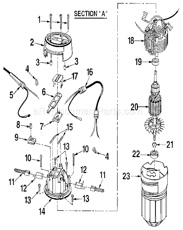 Motor Assembly Diagram and Parts List for 315174710  Craftsman Router