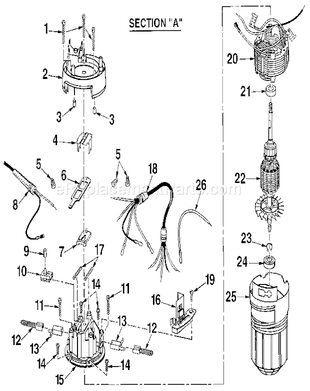 Motor Assembly Diagram and Parts List for 315174730  Craftsman Router