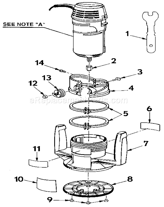 Base Assembly Diagram and Parts List for 315174740  Craftsman Router