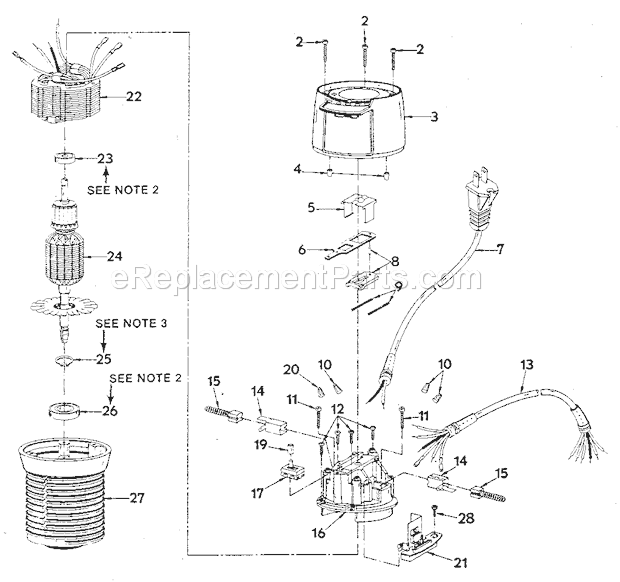 Motor Assembly Diagram and Parts List for 315174770  Craftsman Router