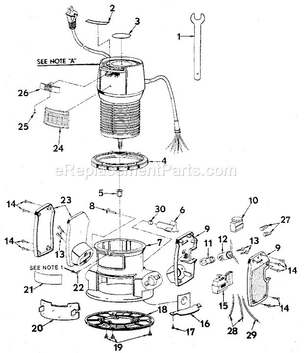 Base Assembly Diagram and Parts List for 315174771  Craftsman Router