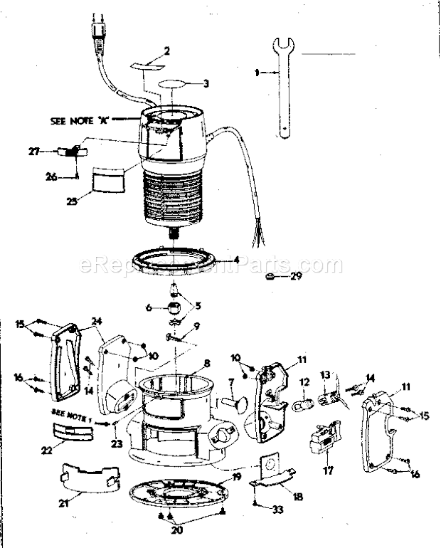 Base Assembly Diagram and Parts List for 31517490  Craftsman Router