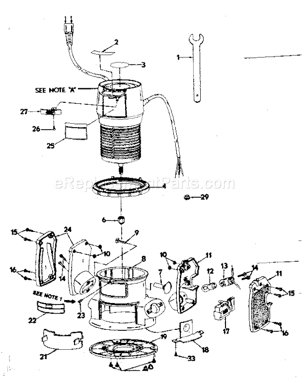 Base Assembly Diagram and Parts List for 31517491  Craftsman Router