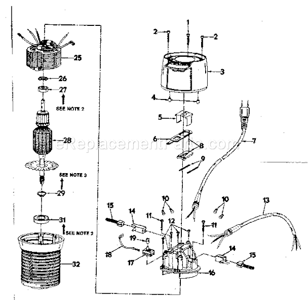 Motor Assembly Diagram and Parts List for 31517491  Craftsman Router