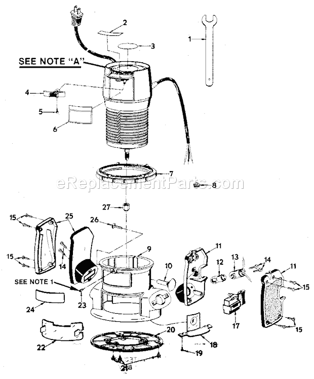 Base Assembly Diagram and Parts List for 315174921  Craftsman Router