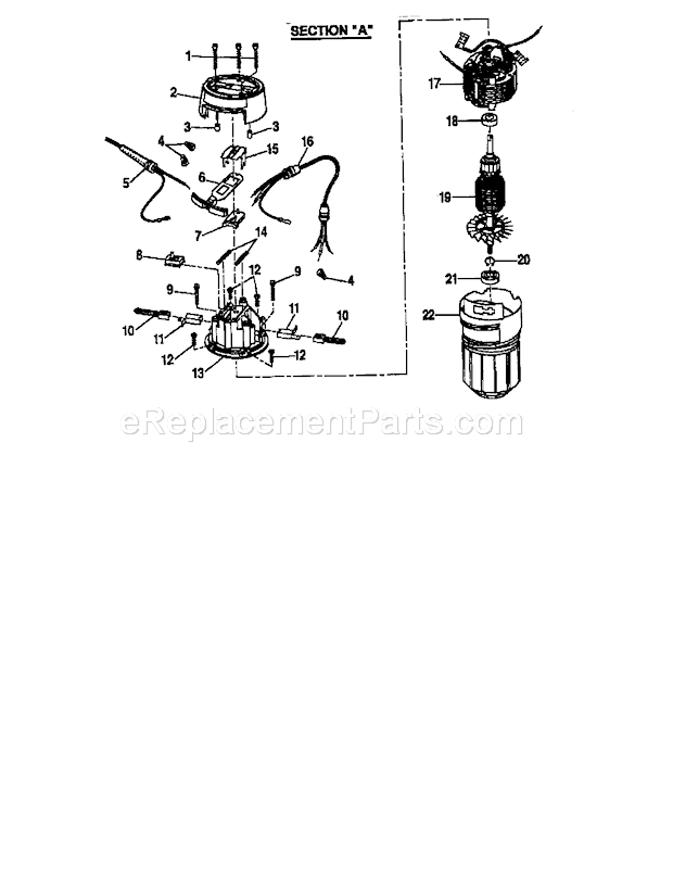 Armature And Field Assemb... Diagram and Parts List for 315175040  Craftsman Router