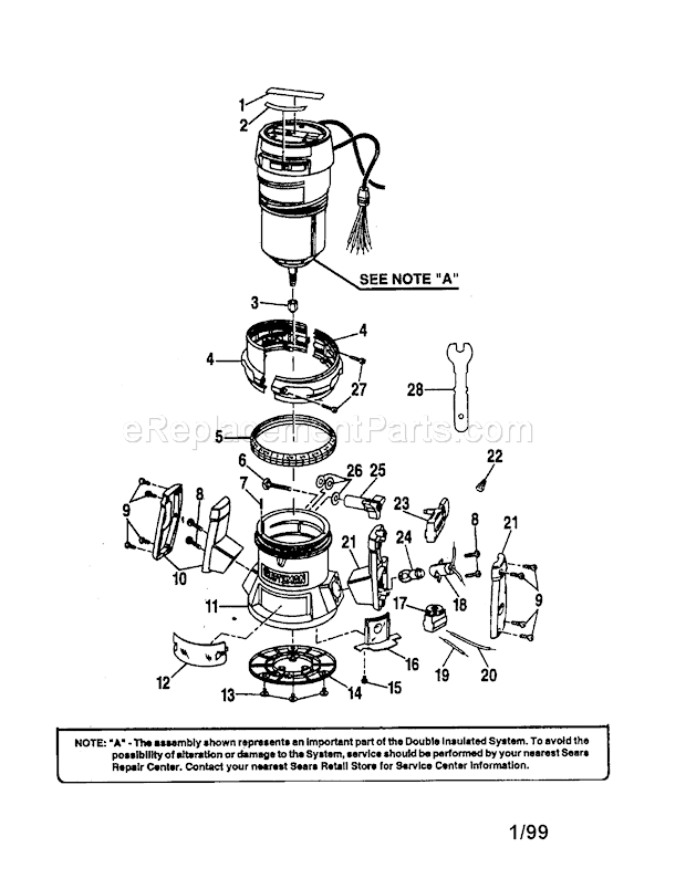 Main Body Diagram and Parts List for 315175050  Craftsman Router