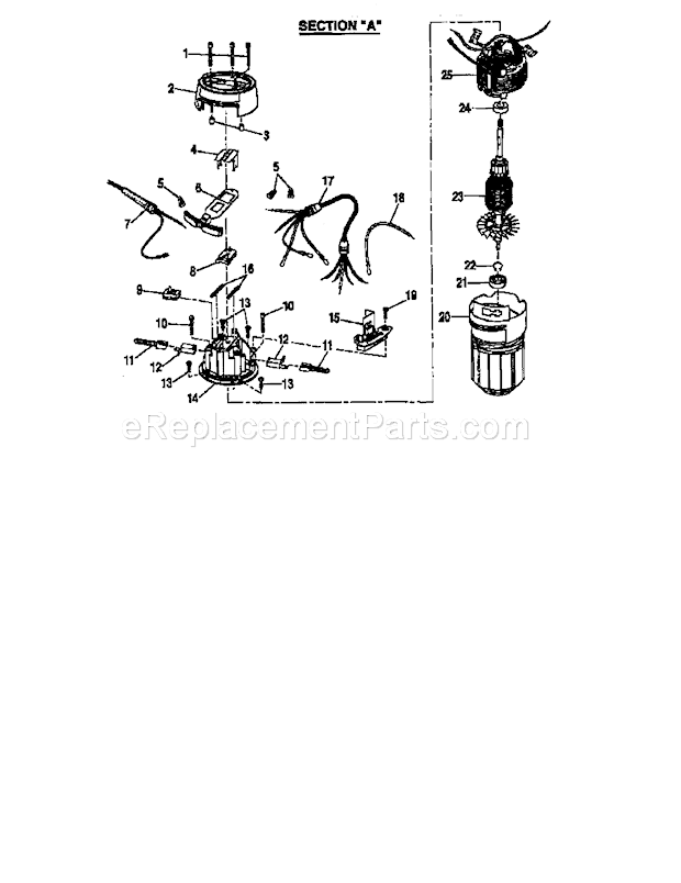 Armature And Field Assemb... Diagram and Parts List for 315175050  Craftsman Router