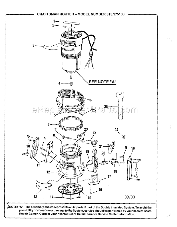 Router Diagram and Parts List for 315175130  Craftsman Router