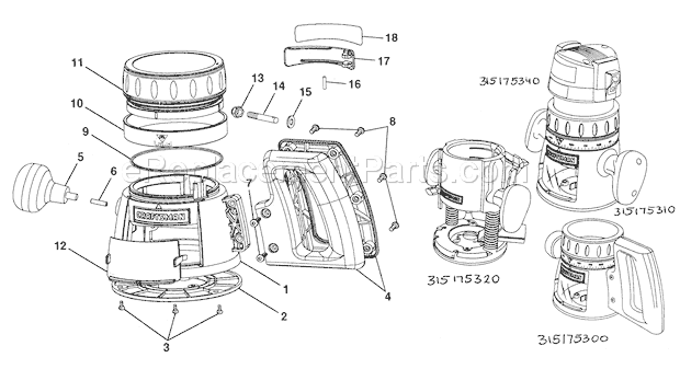 Cabinet Parts Diagram and Parts List for 315175300  Craftsman Router