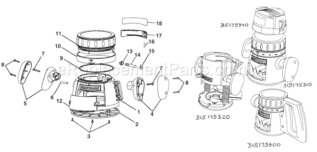 Cabinet Parts Diagram and Parts List for 315175310  Craftsman Router
