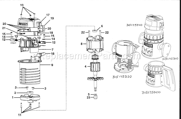 Cabinet Parts 2 Diagram and Parts List for 315175340  Craftsman Router