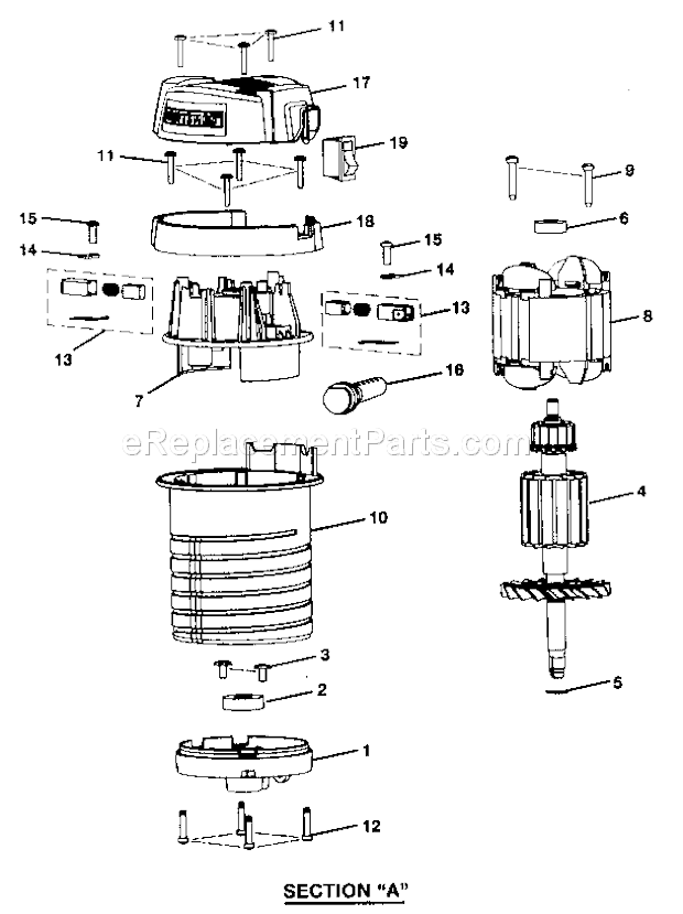 Motor Assy Diagram and Parts List for 315175342  Craftsman Router