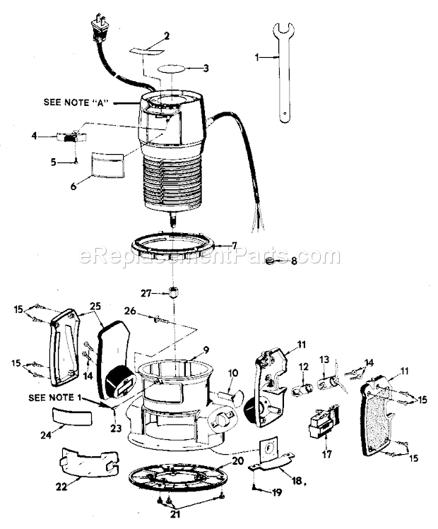 Base Assembly Diagram and Parts List for 315175611  Craftsman Router