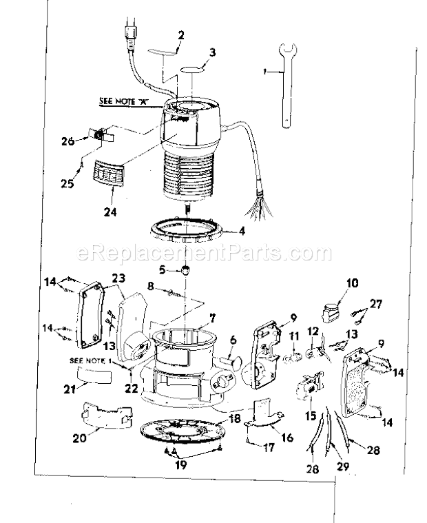 Base Assembly Diagram and Parts List for 31517571  Craftsman Router