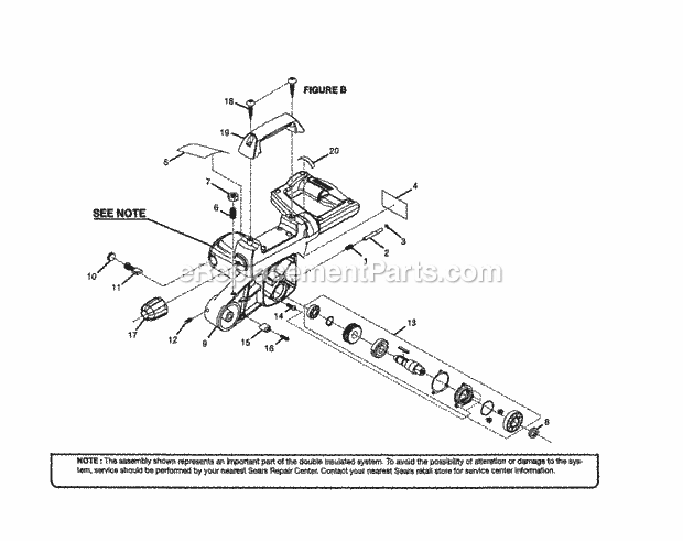 Brush / Arbor / Carring Handle Diagram and Parts List for 315212340  Craftsman Miter Saw
