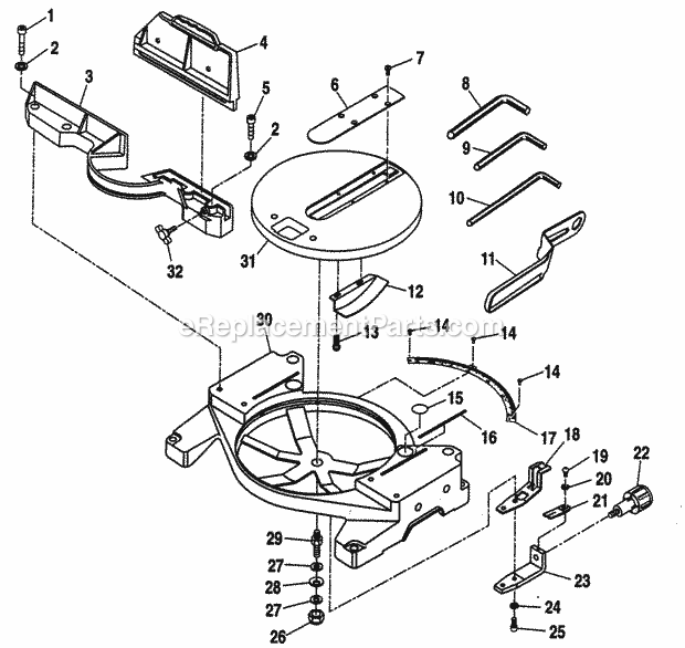 Base Assy Diagram and Parts List for 315212500  Craftsman Miter Saw