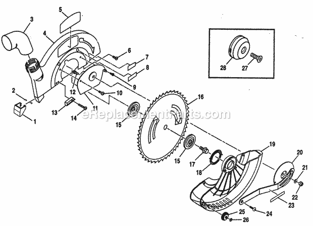 Blade Assy Diagram and Parts List for 315212500  Craftsman Miter Saw