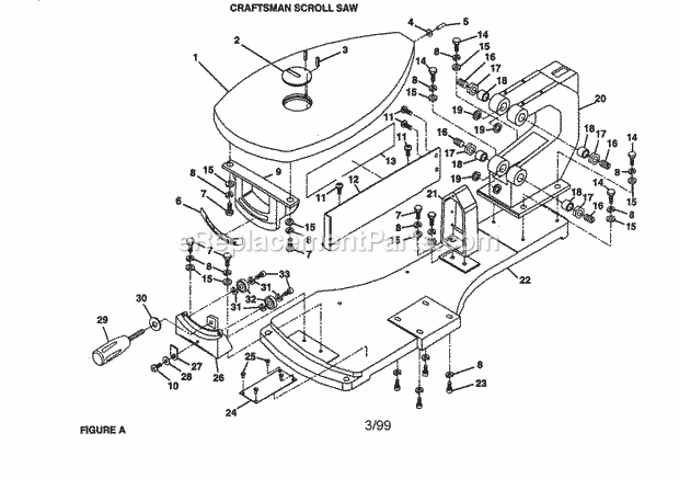 Craftsman Scroll Saw Diagram and Parts List for 315216230  Craftsman Table Saw