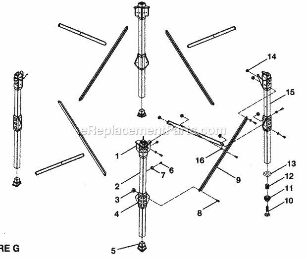Leg Stand Assy Diagram and Parts List for 315218050  Craftsman Table Saw