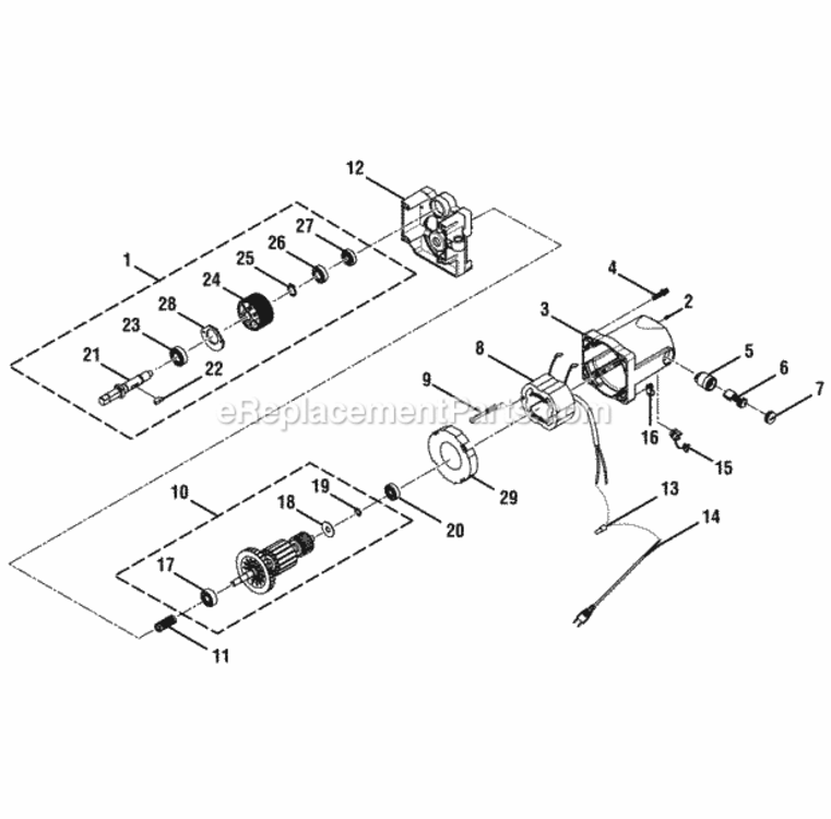 Motor Diagram and Parts List for 315218291  Craftsman Table Saw