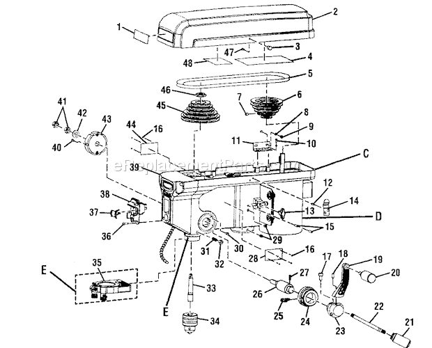 Head Assy Diagram and Parts List for 315219140  Craftsman Drill Press