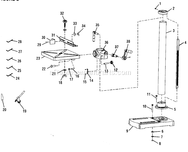Stamd Assy Diagram and Parts List for 315219140  Craftsman Drill Press