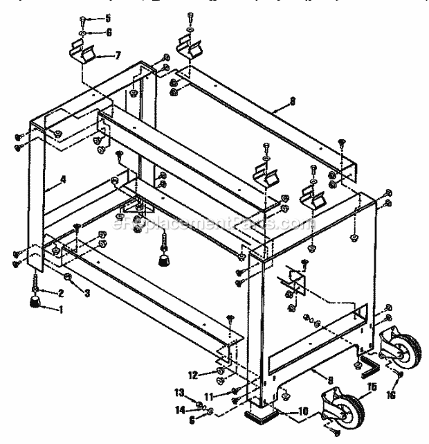 Stand Assembly With Casters Diagram and Parts List for 315221850  Craftsman Table Saw