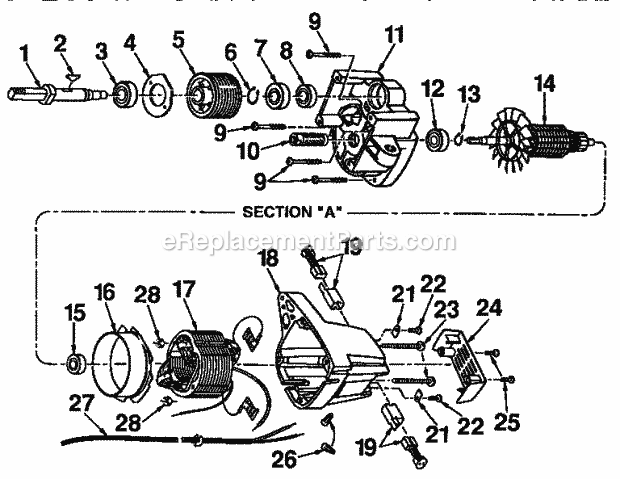 Motor Assembly Diagram and Parts List for 315221850  Craftsman Table Saw