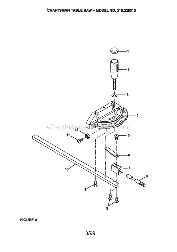 Table Saw Diagram and Parts List for 315228310  Craftsman Table Saw