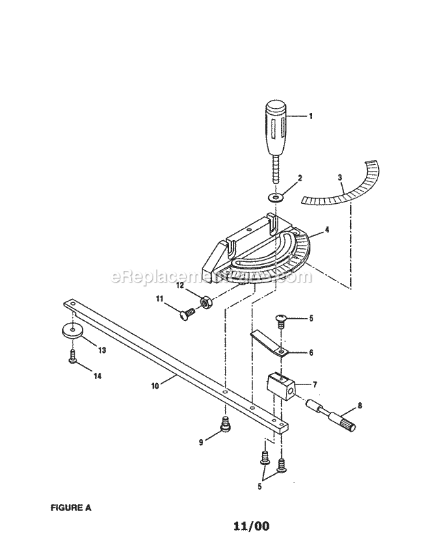 Miter Gauge Assembly Diagram and Parts List for 315228490  Craftsman Table Saw