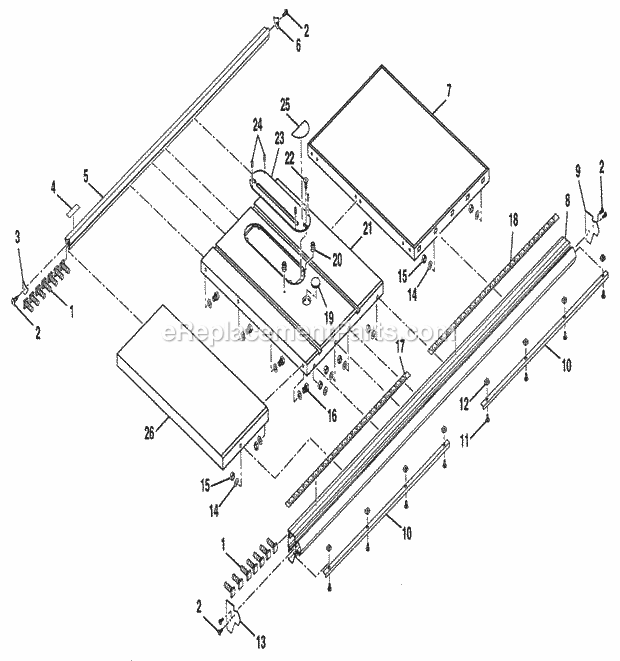 Page H Diagram and Parts List for 315228590  Craftsman Table Saw