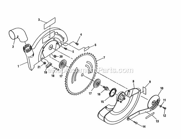Guard Assembly Diagram and Parts List for 315235370  Craftsman Miter Saw