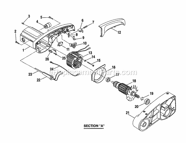 Armature Assembly Diagram and Parts List for 315235380  Craftsman Miter Saw