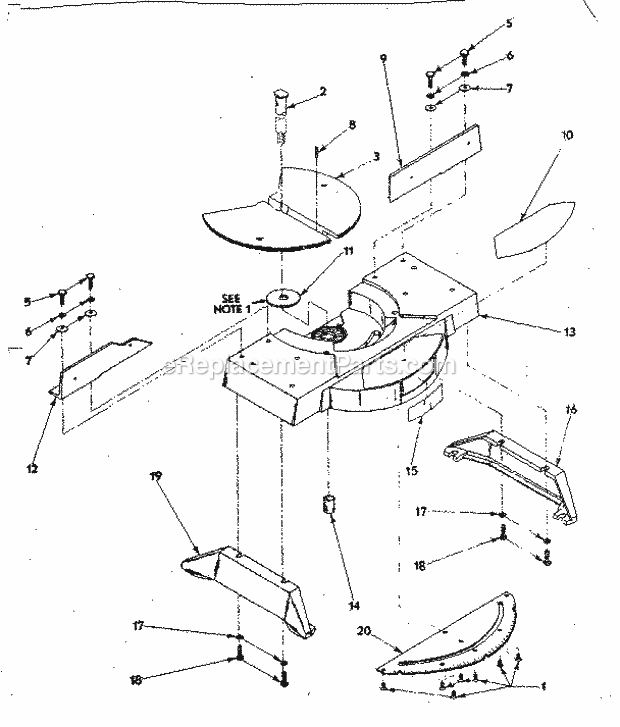 Table Assembly Diagram and Parts List for 31523743  Craftsman Chop Saw