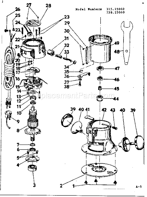 Unit Parts Diagram and Parts List for 31525060  Craftsman Router