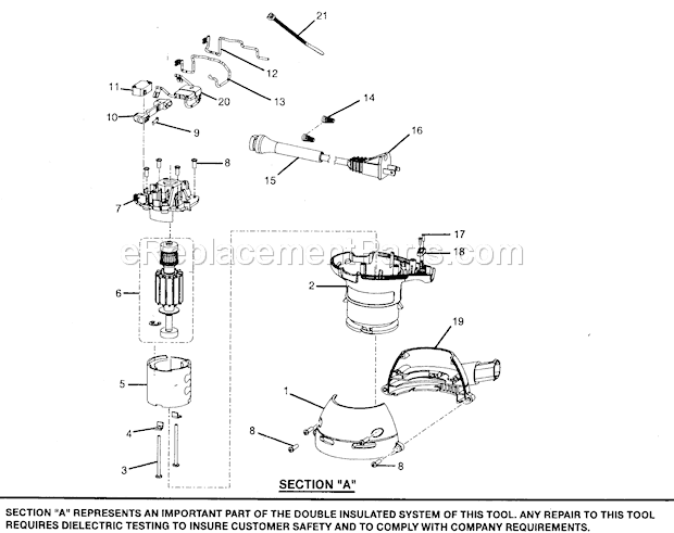Motor Assy Diagram and Parts List for 315254060  Craftsman Orbital or Palm Sander