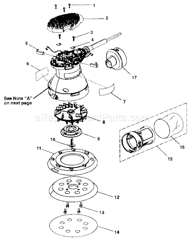 Sander Assy Diagram and Parts List for 315254070  Craftsman Orbital or Palm Sander