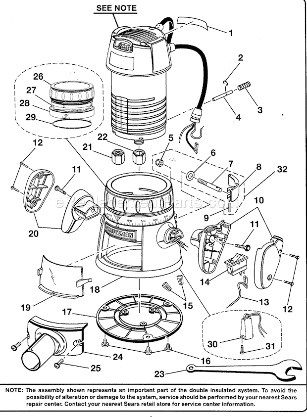 Base Assy Diagram and Parts List for 315269210  Craftsman Router
