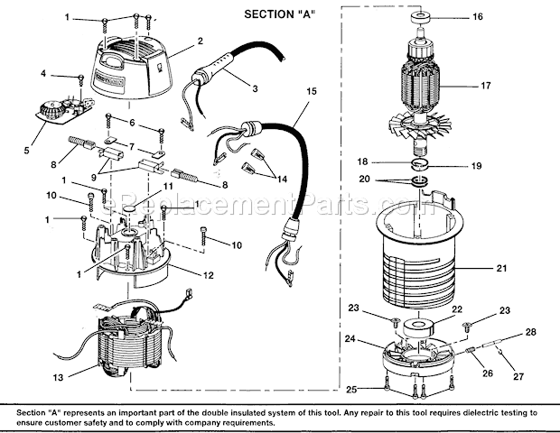 Motor Assy Diagram and Parts List for 315269210  Craftsman Router