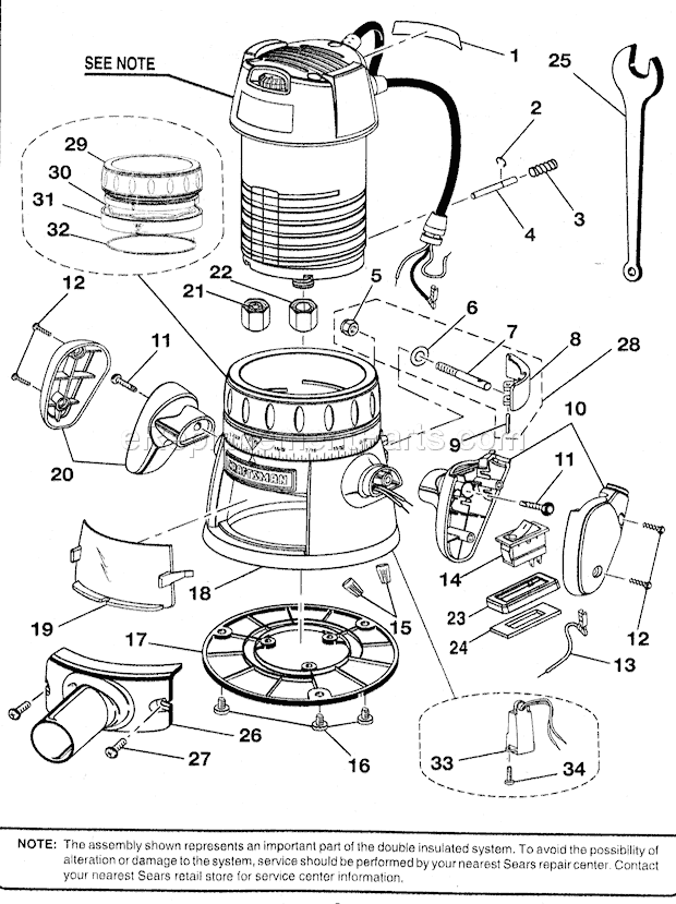 Motor Assy Diagram and Parts List for 315269211  Craftsman Router