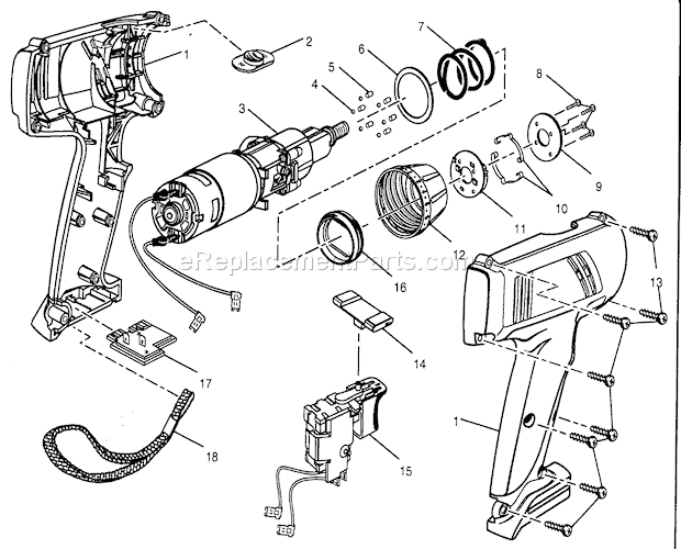 Housing Assy Diagram and Parts List for 315269221  Craftsman Cordless Drill